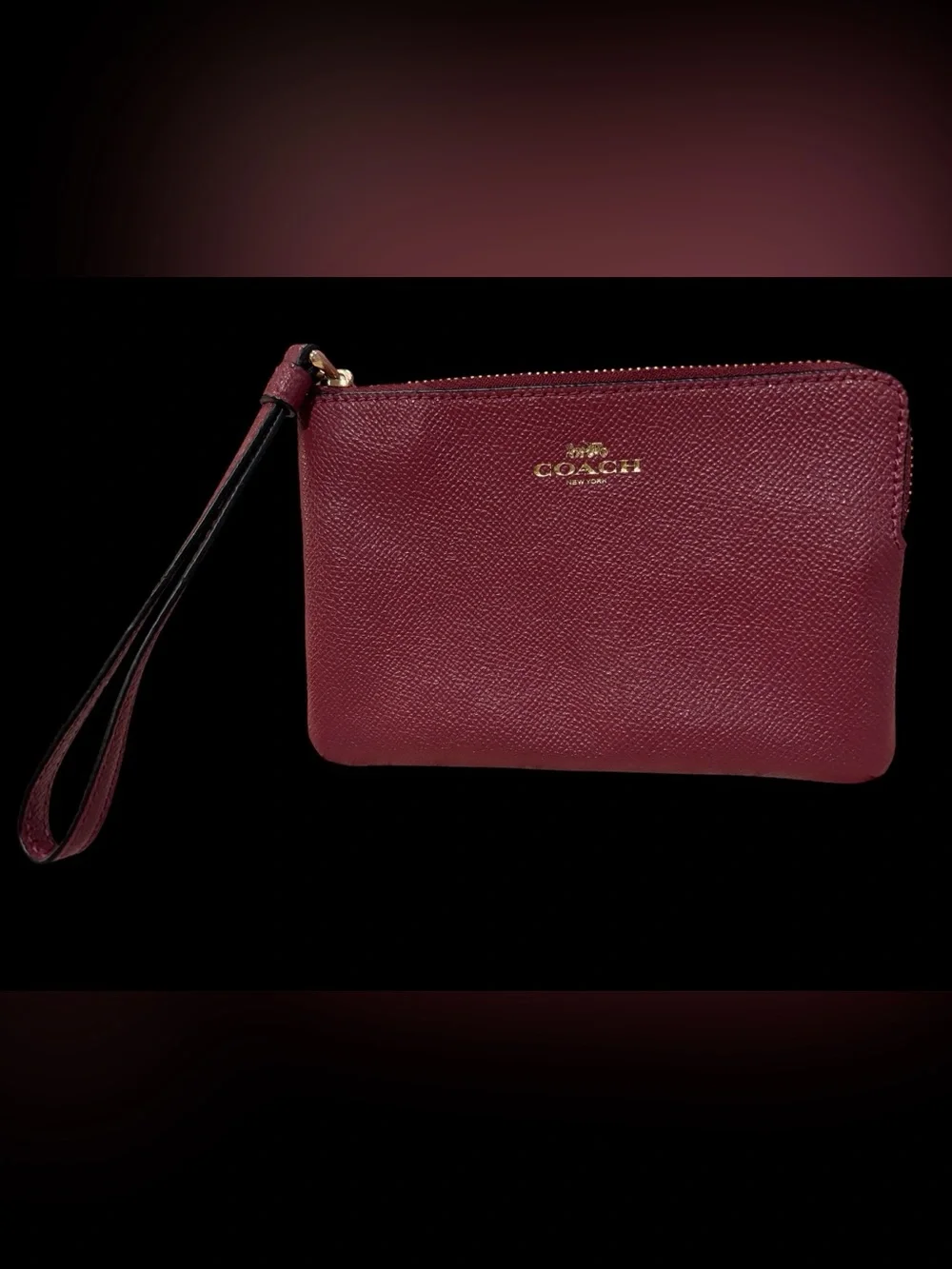 Coach Burgundy Leather Wristlet Clutch with Gold Logo